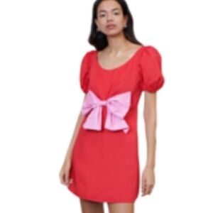 Sister Jane Red Mini Dress with Pink Waist Bow size small